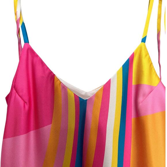 JULIE BROWN NYC Satin Sunnyside Tie Spaghetti Strap Camisole Stripes Women's S - Picture 2 of 9